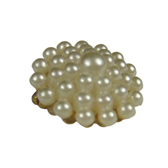 Imitation Pearl Plastic Brooch .9 inch Pin Jewelry Goldtone White C Clasp - Picture 2 of 6